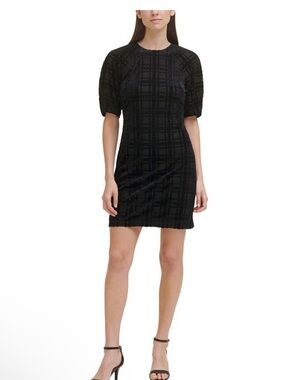 NWT black velvet plaid puff sleeve shift dress size 4